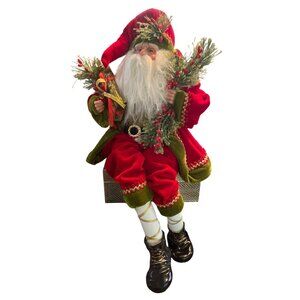 Victorian Style Santa Shelf Sitter/Mantle Decor Weighted  Red & Green Velvet